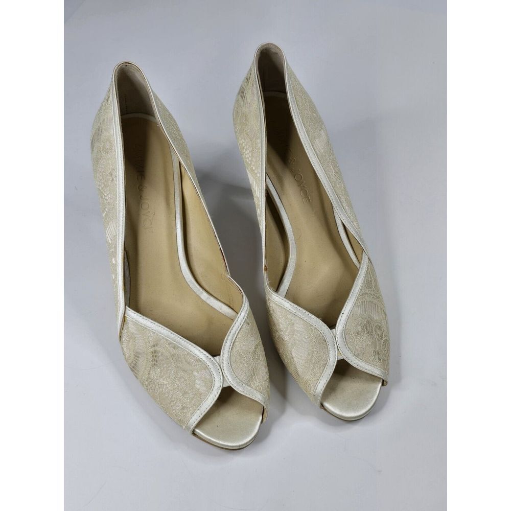 Ammie & Joyce Peep Toe 2.5" Heels‎ Wedding Lace Women's 38